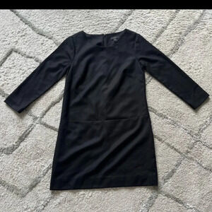 J Crew Jules dress black wool 3/4 sleeve sheath dress front pockets office 00